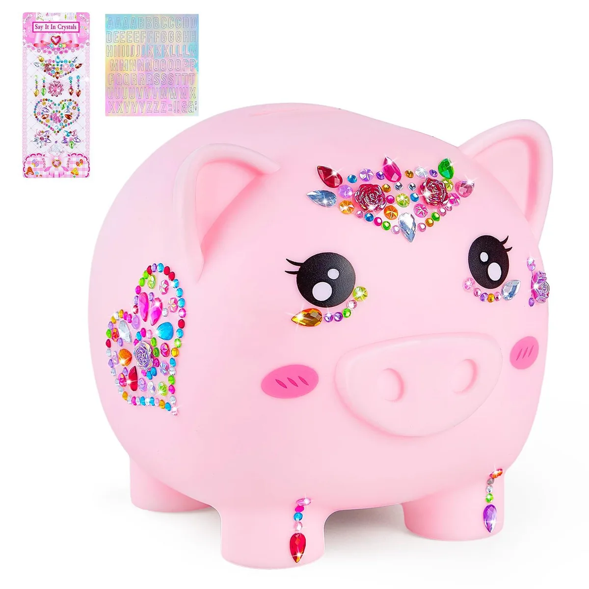  Piggy Bank Girls Large Coin Bank DIY Stickers Pink 5.9 x 5.5 x 5.5 inches — product photo