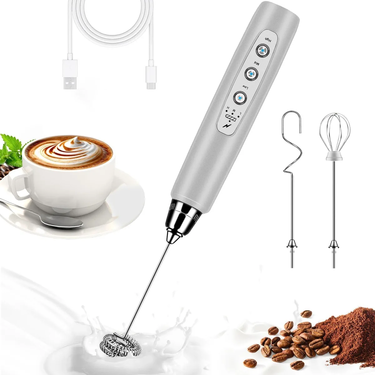  BSRGMS 10Whisks-Silver cappuccino machine 300 ml 500 W 1200 mAh 3 speed — product photo