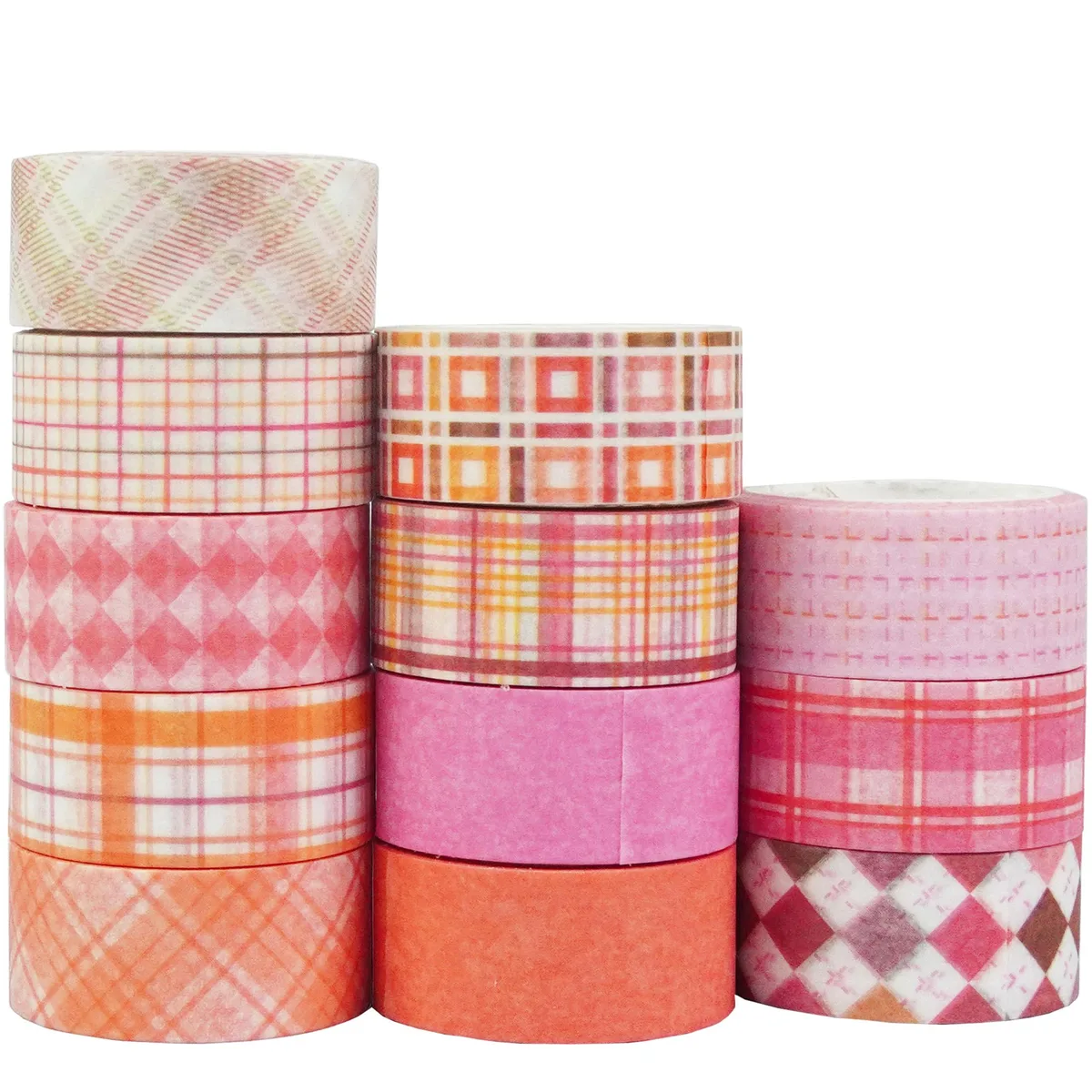 YUBX YUBX Washi Tape Set 12 Rolls Pink Plaid 15mm 3m — product photo