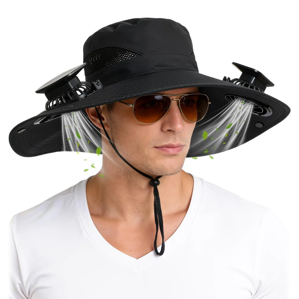KOSIMI Solar Fan Hat UPF 50+ Black — product photo