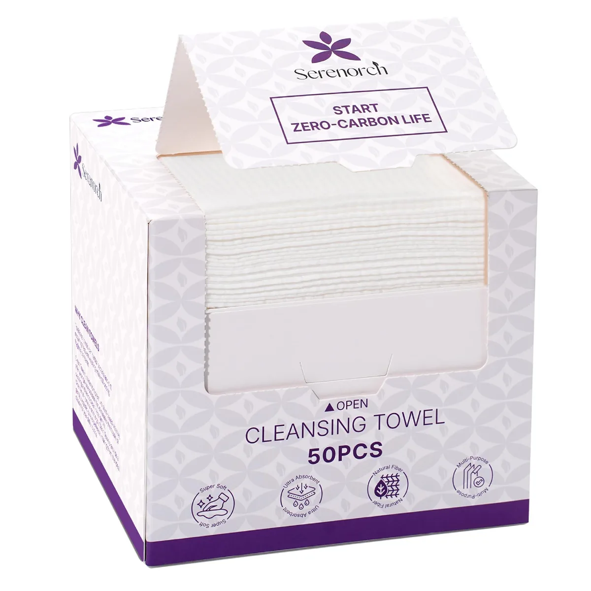 White disposable face towel pack, 50 count, XL size, soft viscose material