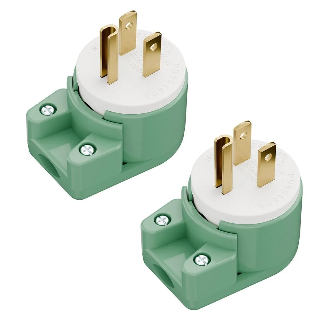 LORDWORLD LORDWORLD NEMA 5-15P Right Angle Plug 360° Rotatable 15A 125V Green 2-Pack — product photo