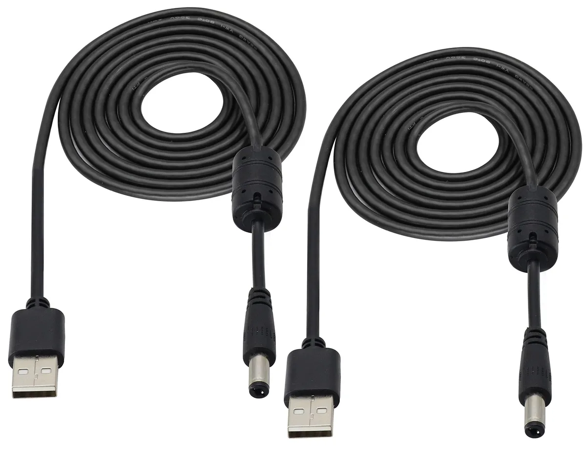 No Sew No Sew USB 2.0 A Male to DC 5.5 x 2.1mm Male 5V Power Cable 1.8m 2 Pack — product photo