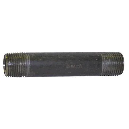 Black steel pipe nipple, threaded ends, 12 inch length