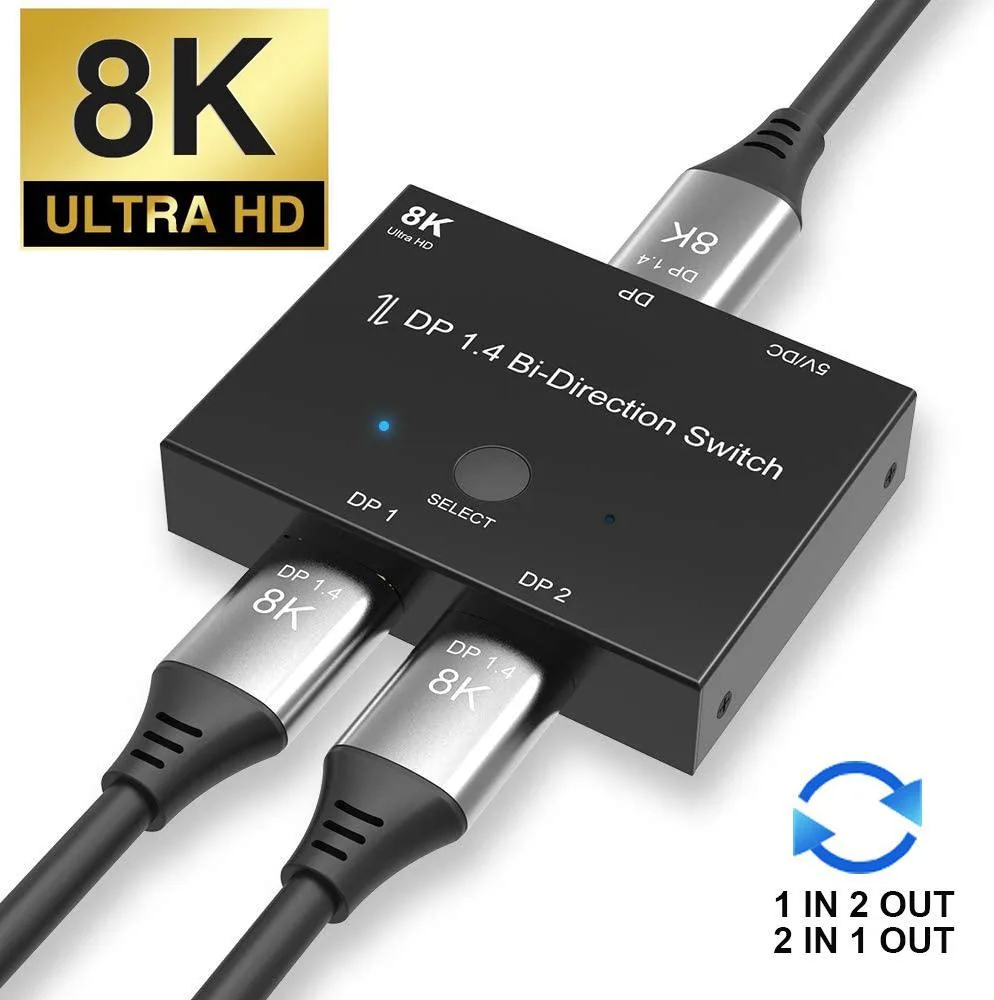 WRIARICH WRIARICH TJ-A106 DisplayPort 1.4 8K Bi-directional Switch 1 to 2 2 in 1 Out 32.4Gbps — product photo