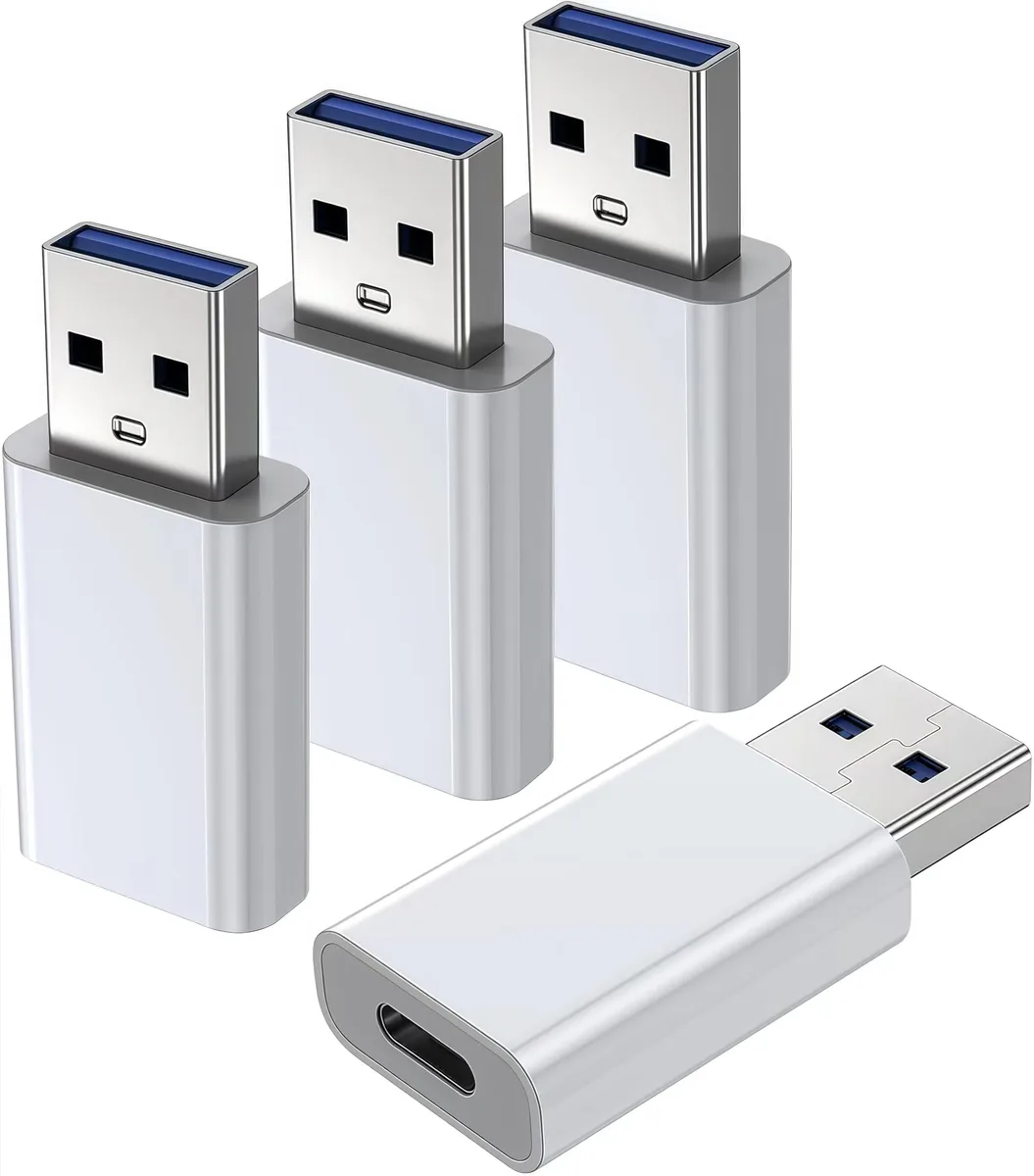 Four white glossy USB-A to USB-C adapter cables, six feet long