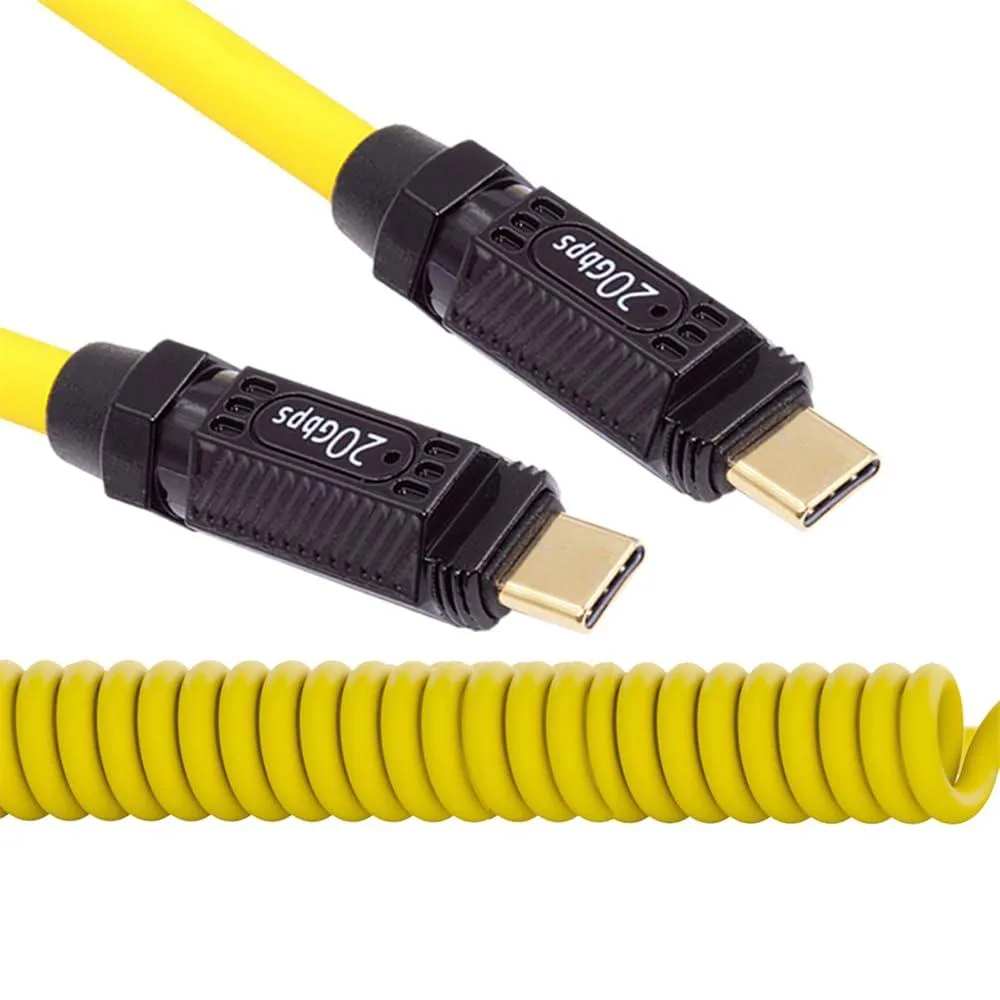 Fervit Fervit USB4 Stretch Coiled USB-C Cable 20Gbps 140W 180cm Yellow — product photo