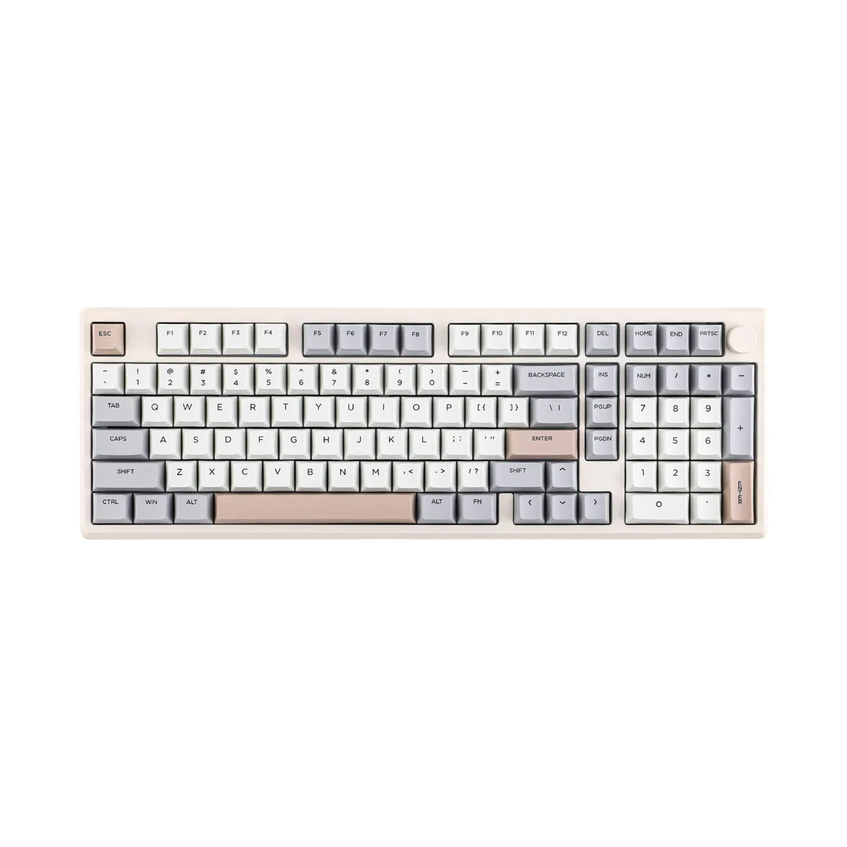 Creamy-white aluminium 1800-layout keyboard with metal knob and RGB backlight