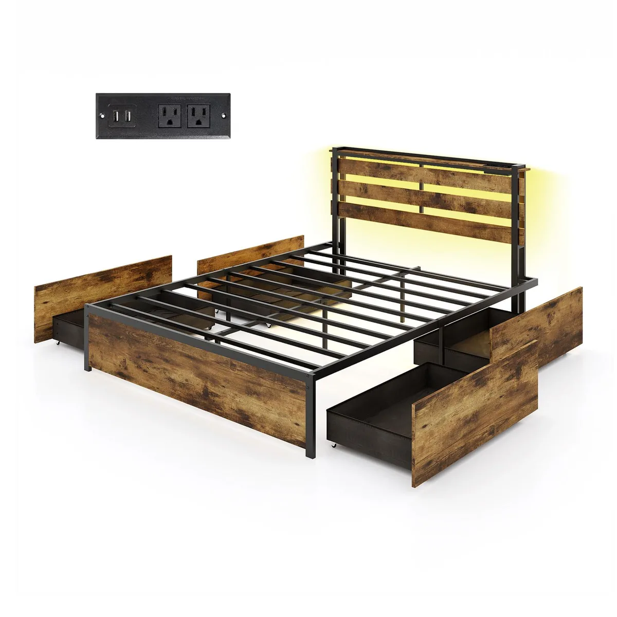 SlickBlue SlickBlue Queen Bed Frame Brown with Drawers LED USB — product photo