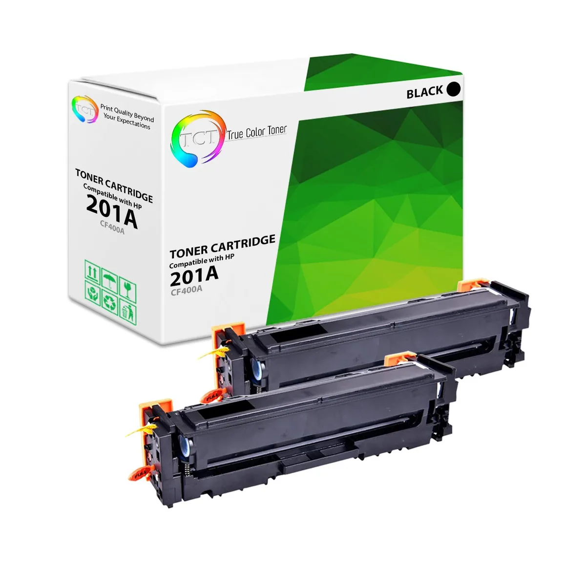 True Color Toner True Color Toner 201A CF400A Black Toner Cartridge 2 Pack 1500 Pages — product photo