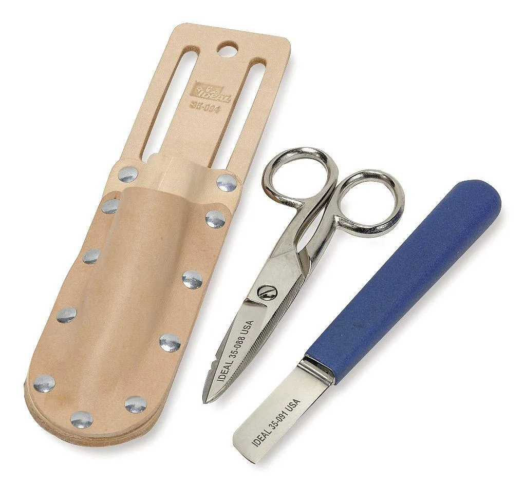 Ideal 35-093 communications tool kit, two nickel-plated cable splicing knives in pouch