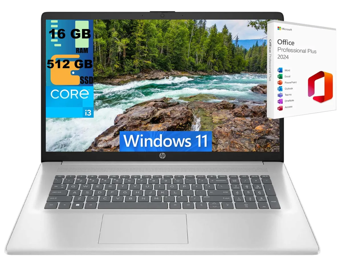 HP HP 17 laptop i3-1215U 16GB 512GB 17.3" FHD Silver HDMI — product photo