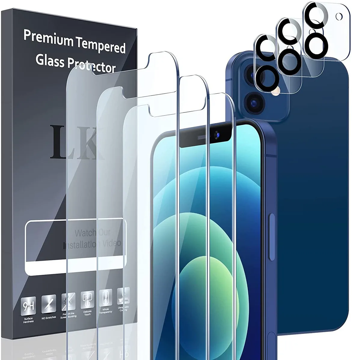BONAEVER BONAEVER 3 Pack Tempered Glass Screen Protector iPhone 12 6.1 inch with Camera Lens Protector — product photo