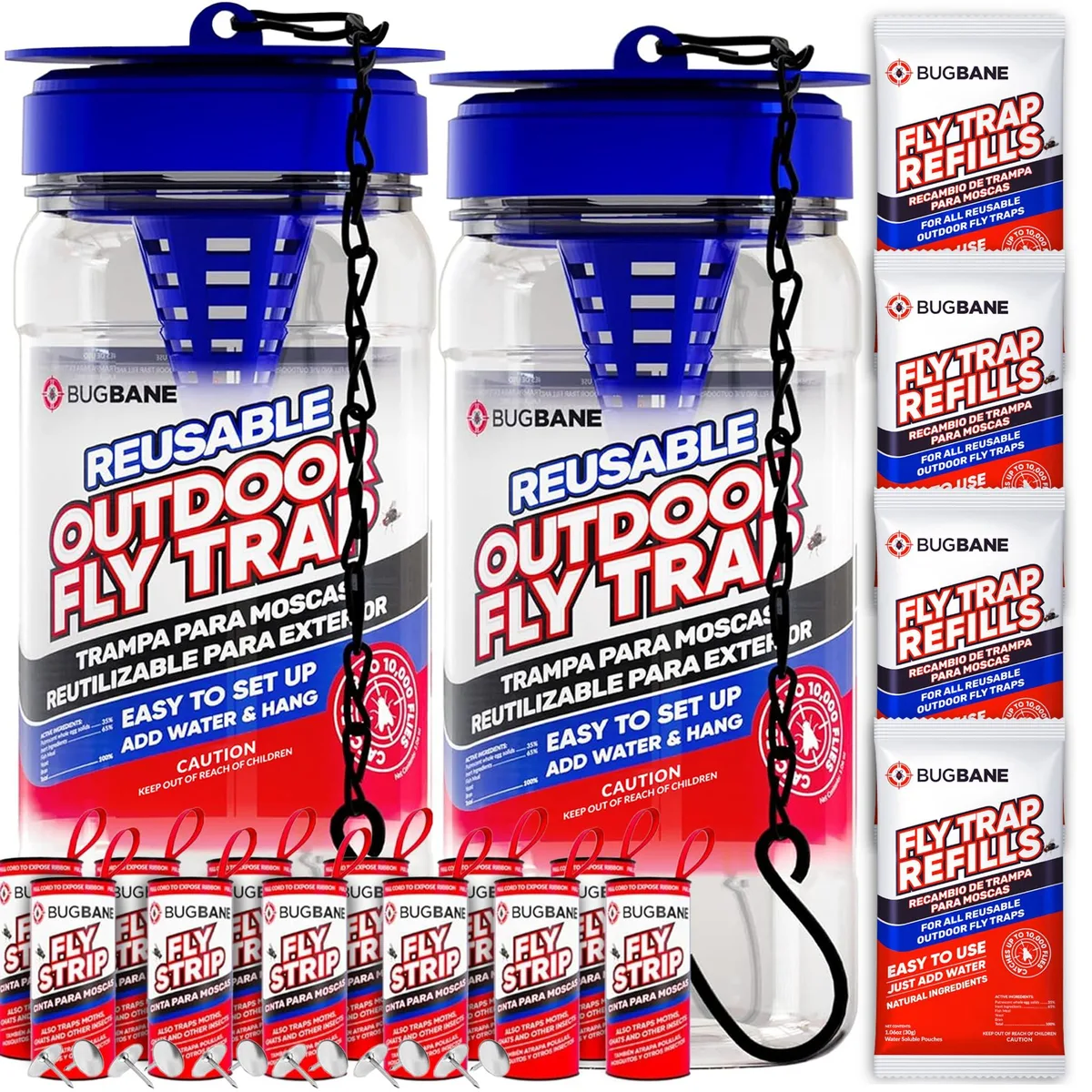  BugBane BB-FlyTraR2-FlyRib12 accessory 2 traps 4 baits 12 ribbons 8.5x3.75 in — product photo