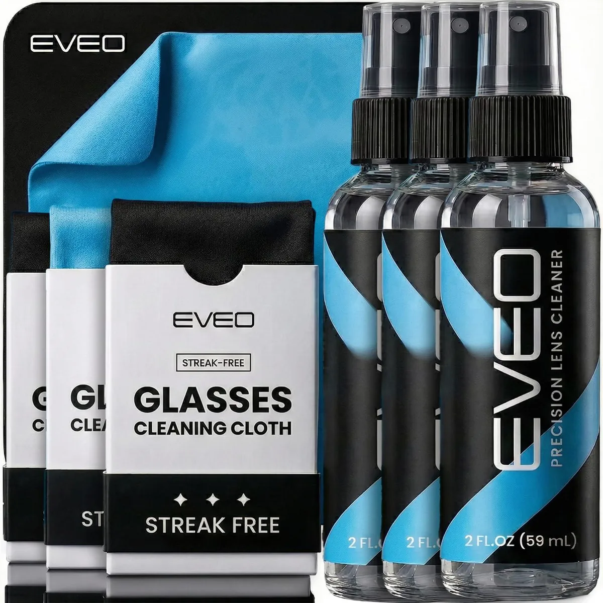  EVEO Eyeglass Cleaner Spray Kit 3 Pack glass care — product photo