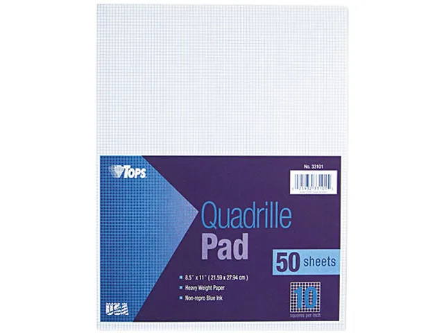 TOPS TOPS 33101 Quadrille Pad 10 Sq/in 8-1/2 x 11 50 Sheets — product photo