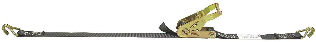 Blue polyester ratchet tie-down strap with steel S-hooks, 6 ft long, 1 in wide