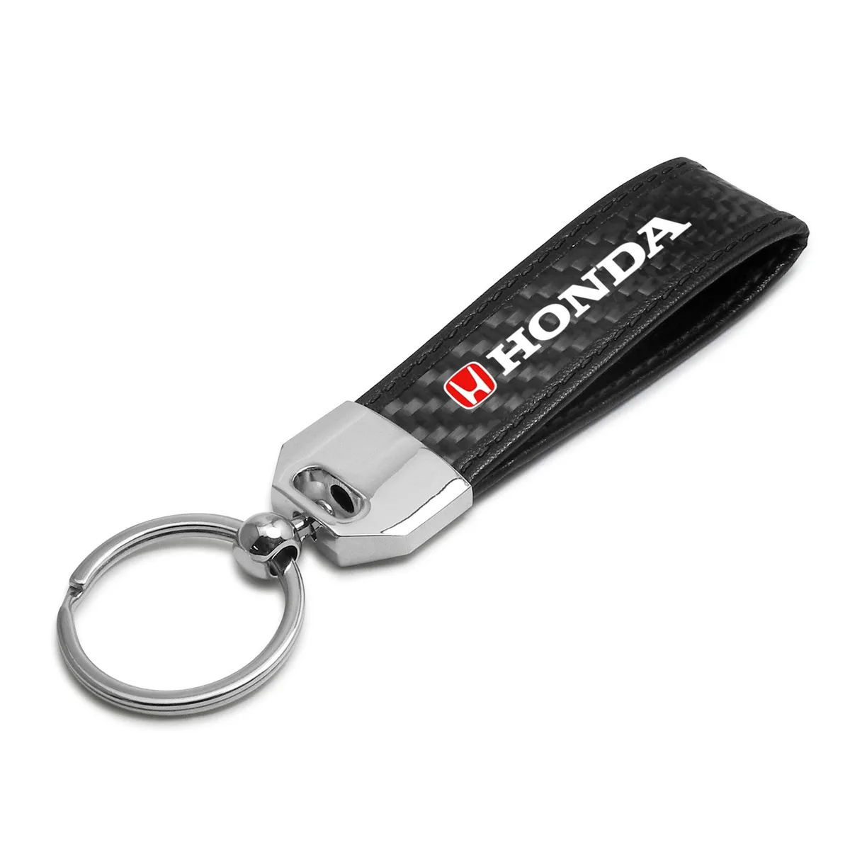 iPick Image, LLC iPick Image, LLC Honda Logo Red Carbon Fiber Leather Key Chain Black Stitching Car Electronics Accessory — product photo
