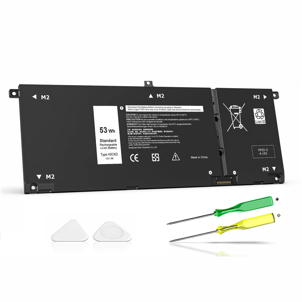 Rectangular black lithium-polymer laptop battery with four cells