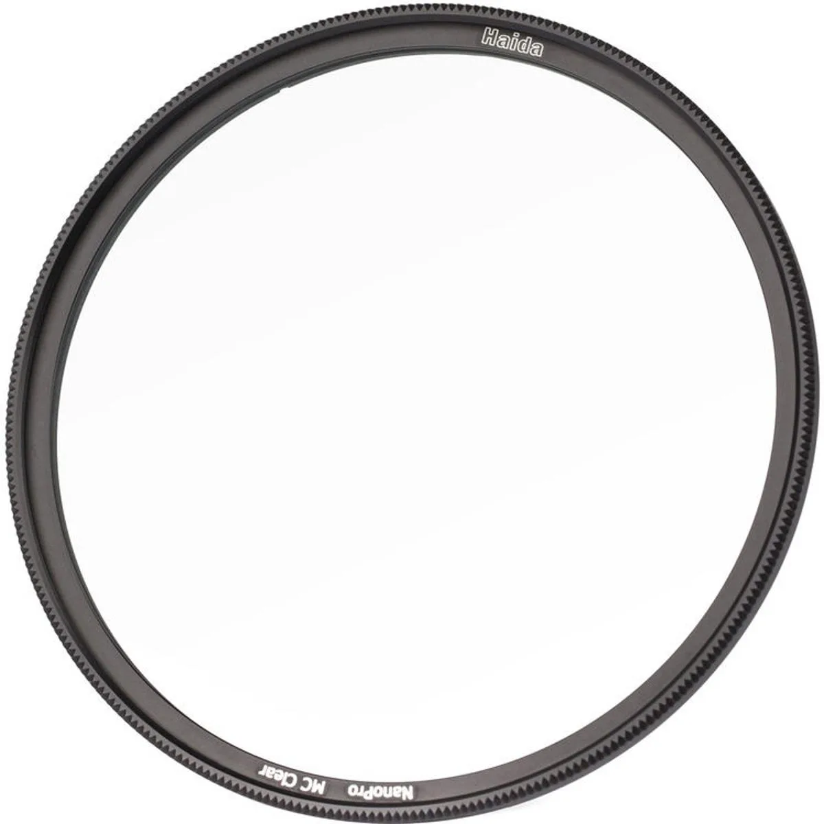 Thin clear glass disc with black 67mm threaded ring