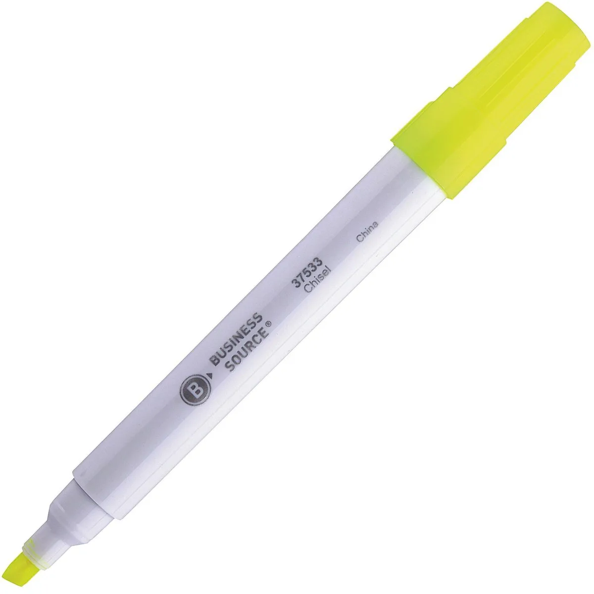 White barrel chisel tip highlighter with yellow ink