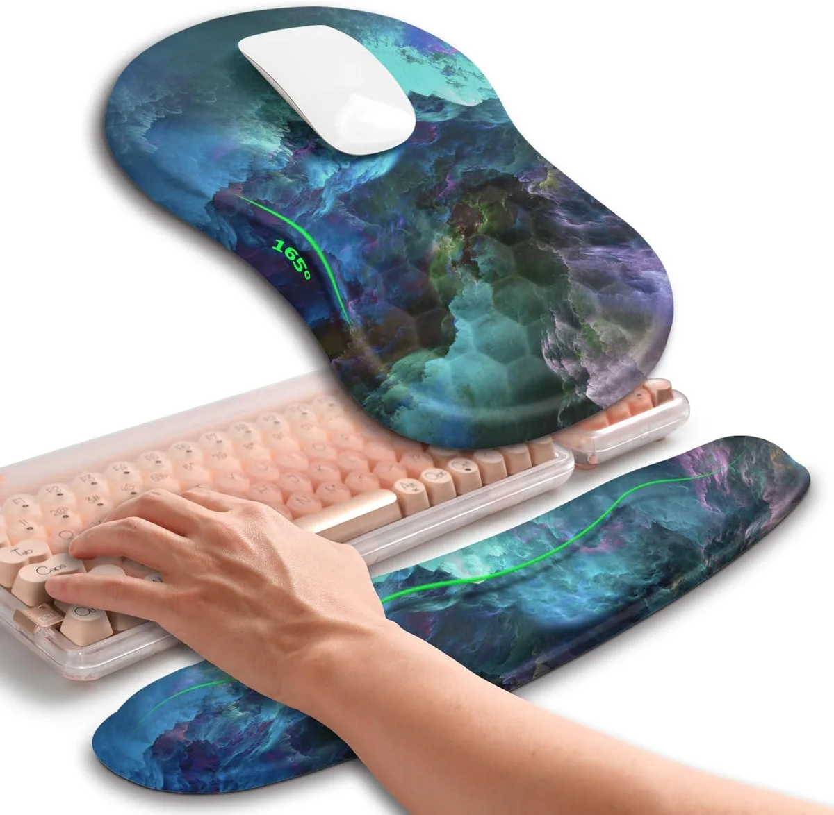 Kenuco Kenuco 2in1 Wave Keyboard Wrist Rest 17.2×3.8 in &amp; Mouse Pad Support 11.8×7.9 in Nebula Dreamland — product photo