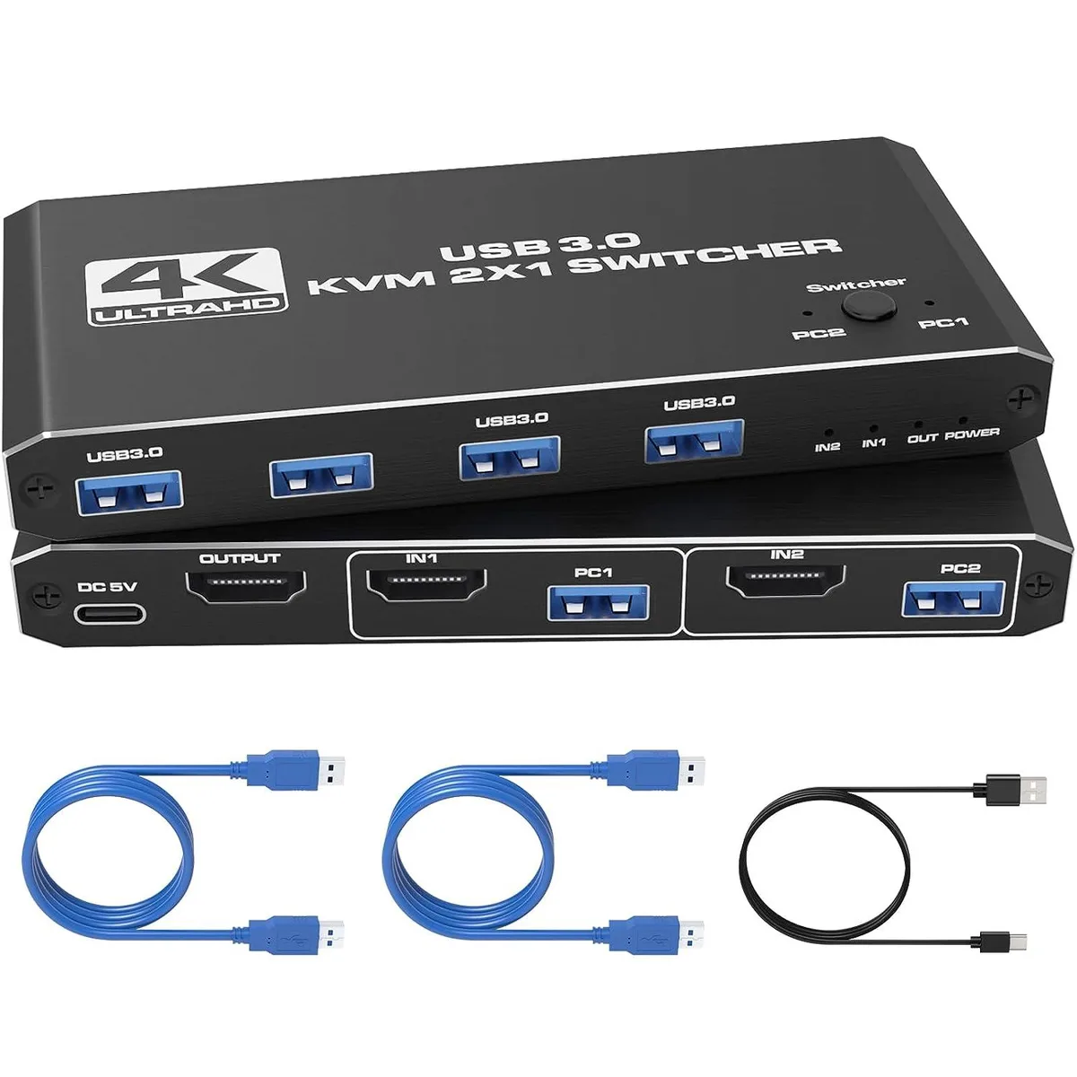 AUTYUE AUTYUE USB 3.0 HDMI KVM Switch 2 PCs 1 Monitor 4K@60Hz 4 USB Ports — product photo