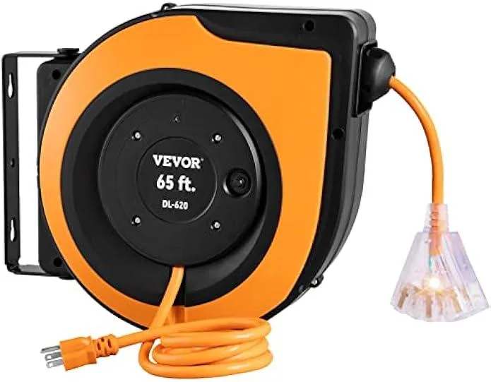 usbroway usbroway 65 ft Retractable Extension Cord Reel 12AWG 15A 180° Swivel Bracket — product photo