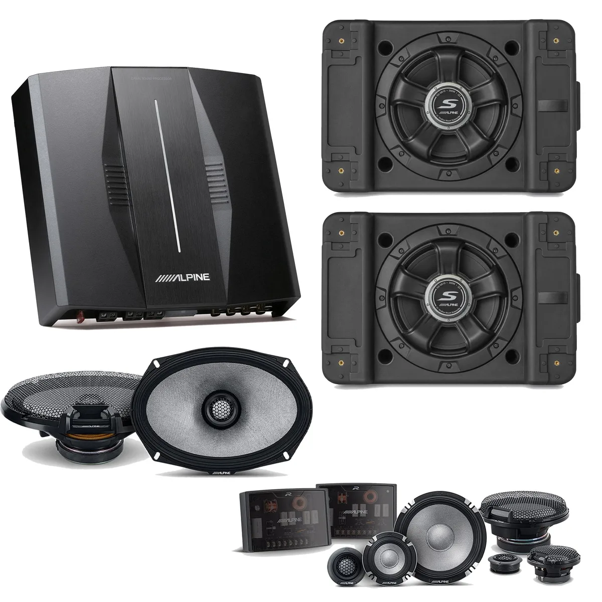 Alpine Alpine PXE-C80-88 OPTIM8 8-Ch Amp + 2x SS-SB12 12 Sub + R2-S653 6.5 + R2-S69 6x9 — product photo