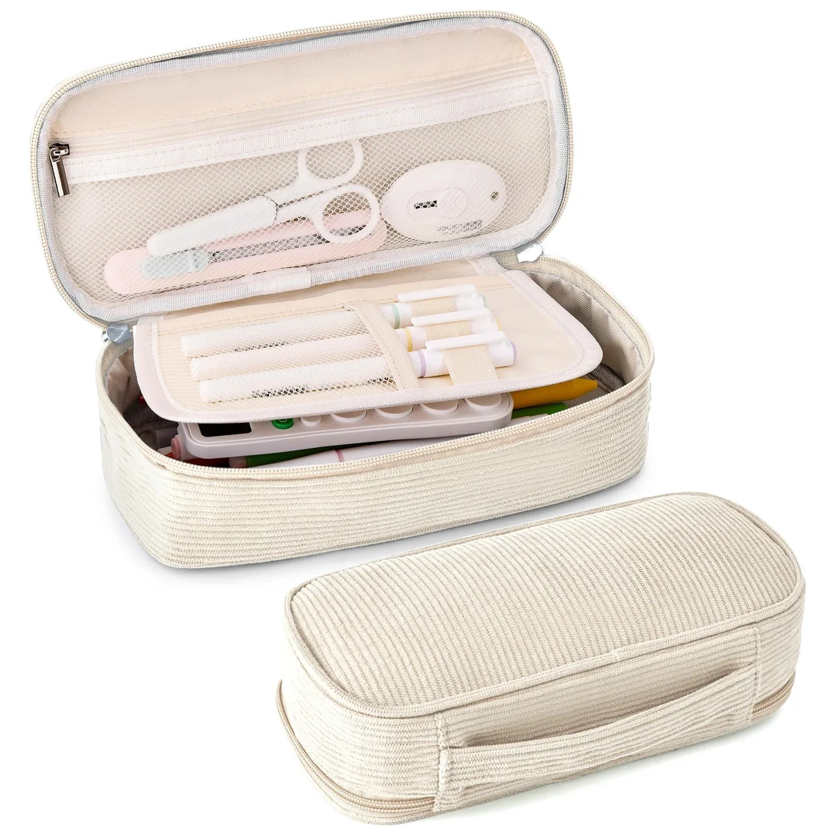 JAESITETER JSQBD-002-DXR Soft Corduroy Pencil Case 2 Compartments — product photo