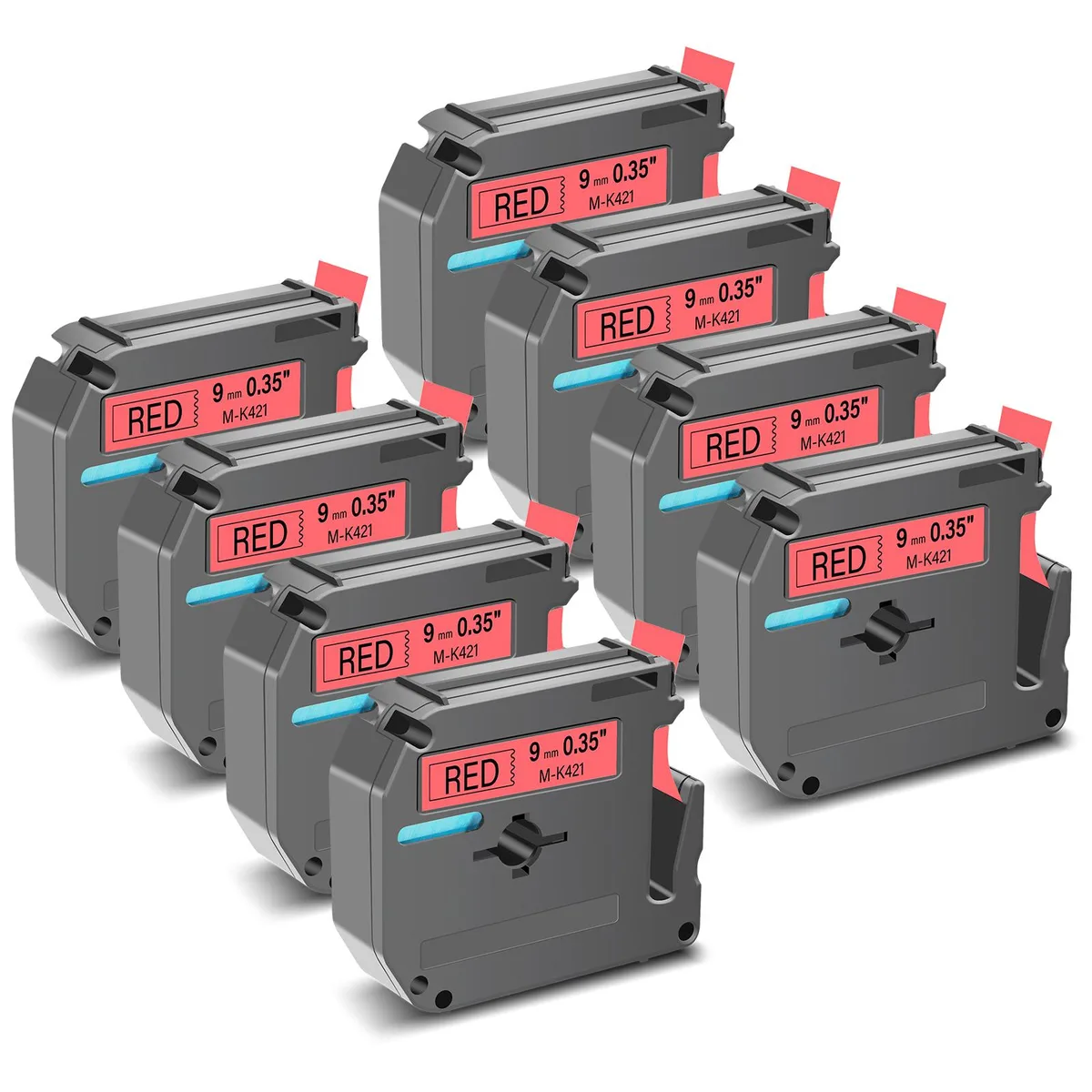 GREENCYCLE GREENCYCLE MK-421 label tape 9mm × 8m Black on Red 8 pack — product photo