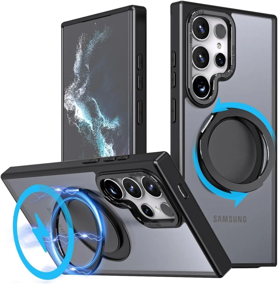 BONAEVER BONAEVER Samsung Galaxy S23 Ultra / S22 Ultra 6.8 inch Case with 360° Rotatable Magnetic Ring Kickstand Black — product photo