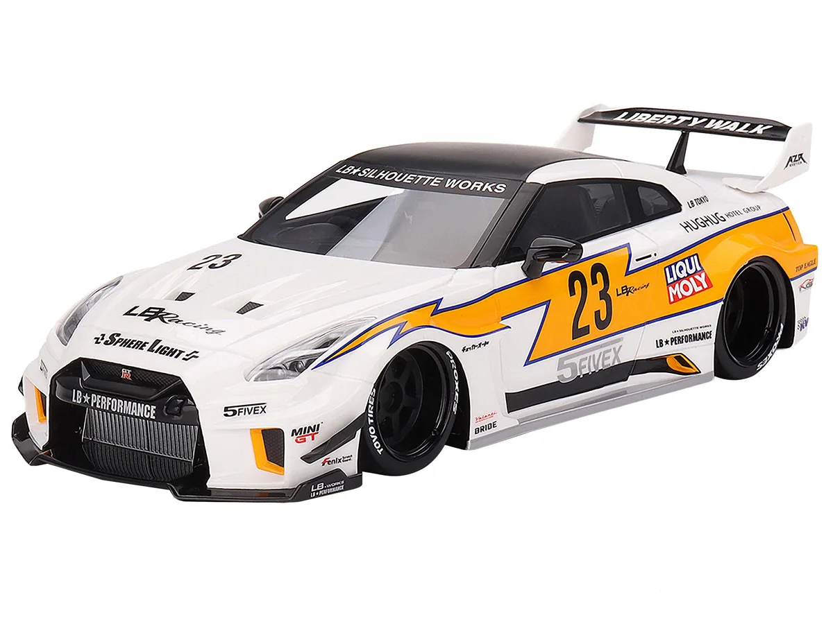 Top Speed Top Speed Nissan LB-Silhouette WORKS GT 35GT-RR Ver.1 RHD #23 White Yellow Stripes 1/18 Hobby Collectible — product photo
