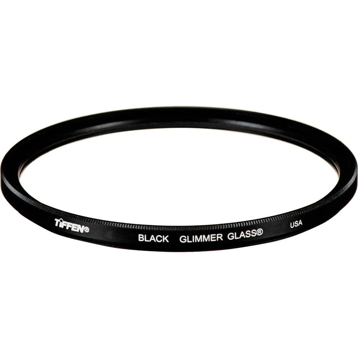 55mm round glass filter with black rim and subtle iridescent tint