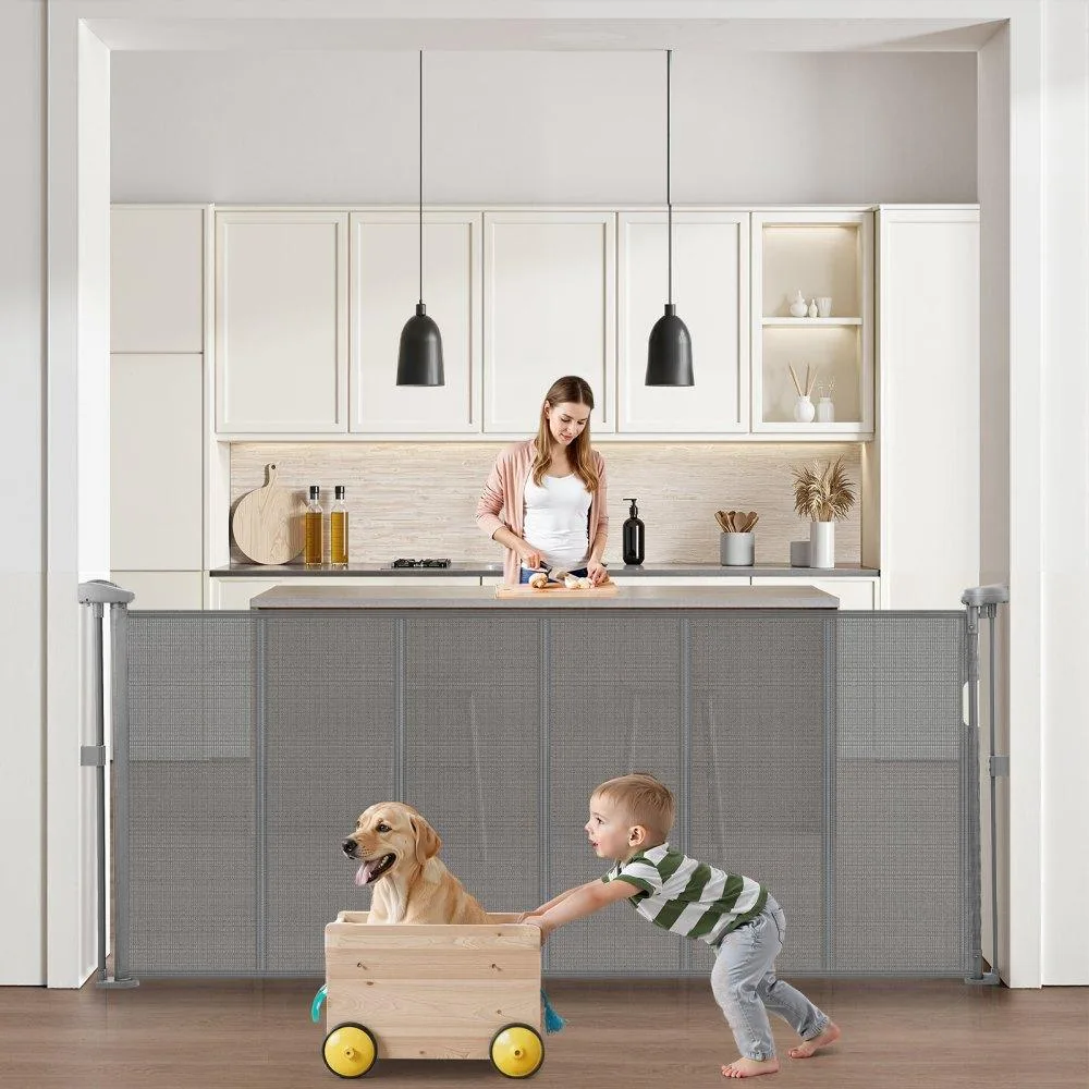 VEVOR VEVOR Retractable Baby Gate 34 in Tall 71 in Wide Gray — product photo