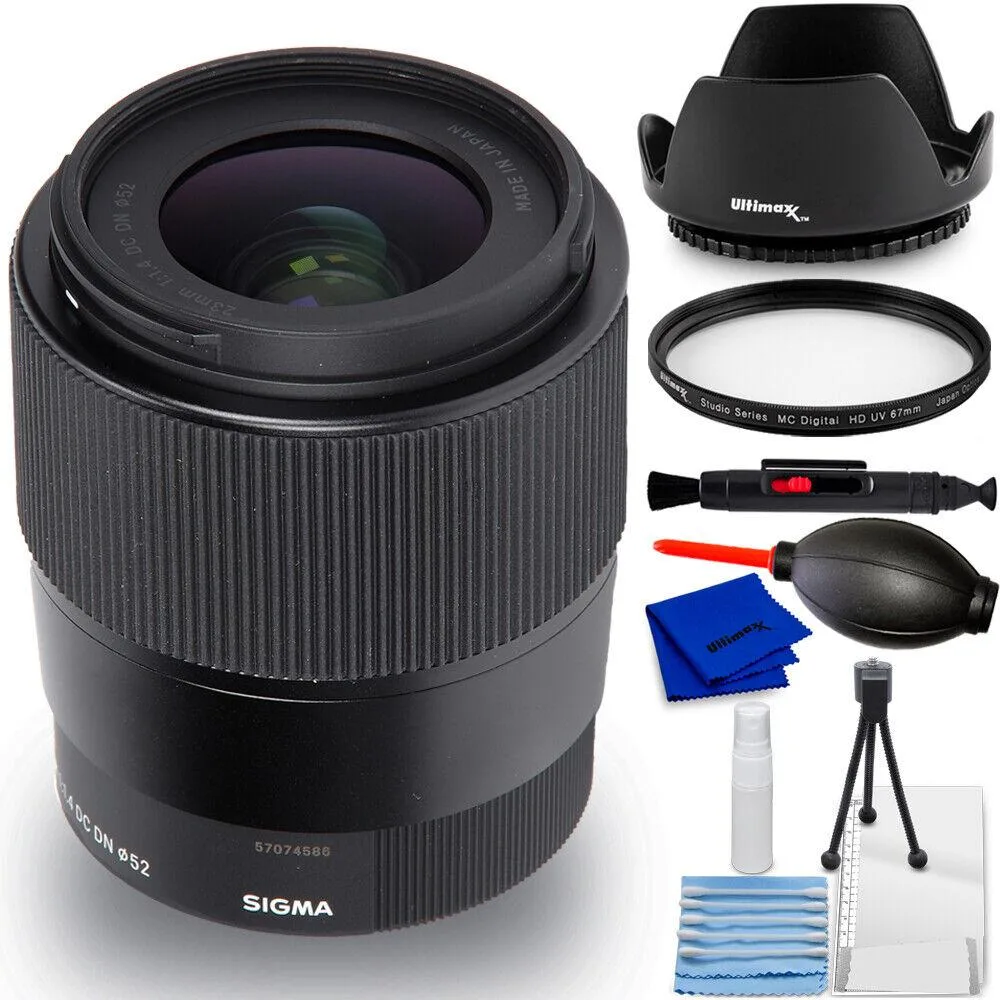 SIGMA SIGMA 23mm f/1.4 DC DN Contemporary Sony E 7PC Accessory Bundle camera lens — product photo