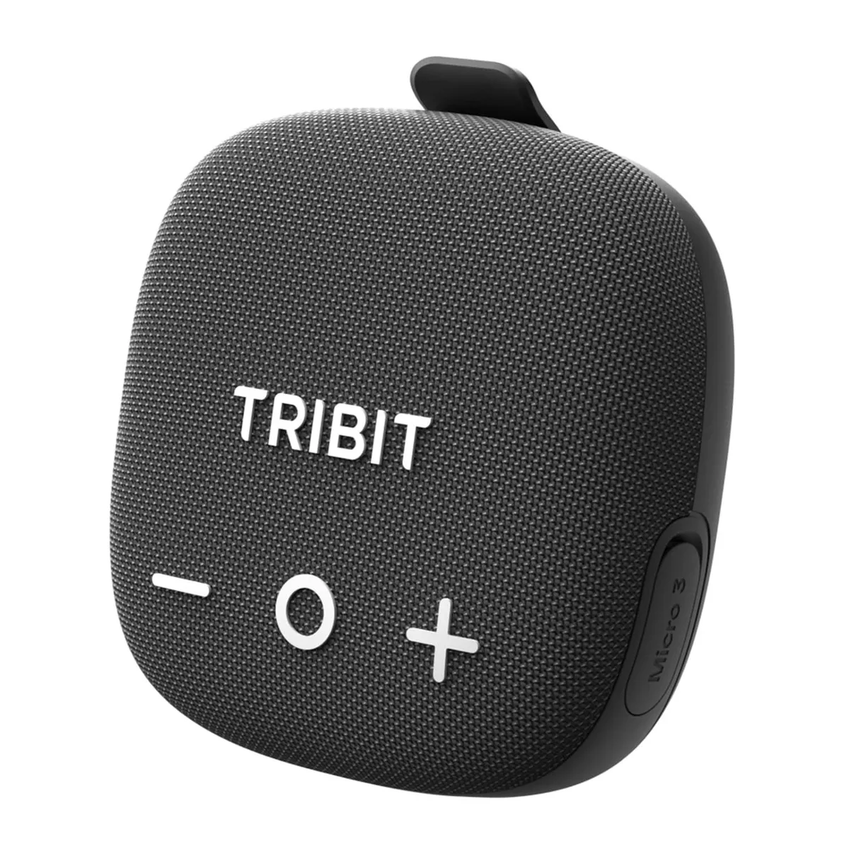 Small square black Bluetooth speaker with integrated strap and magnetic base
