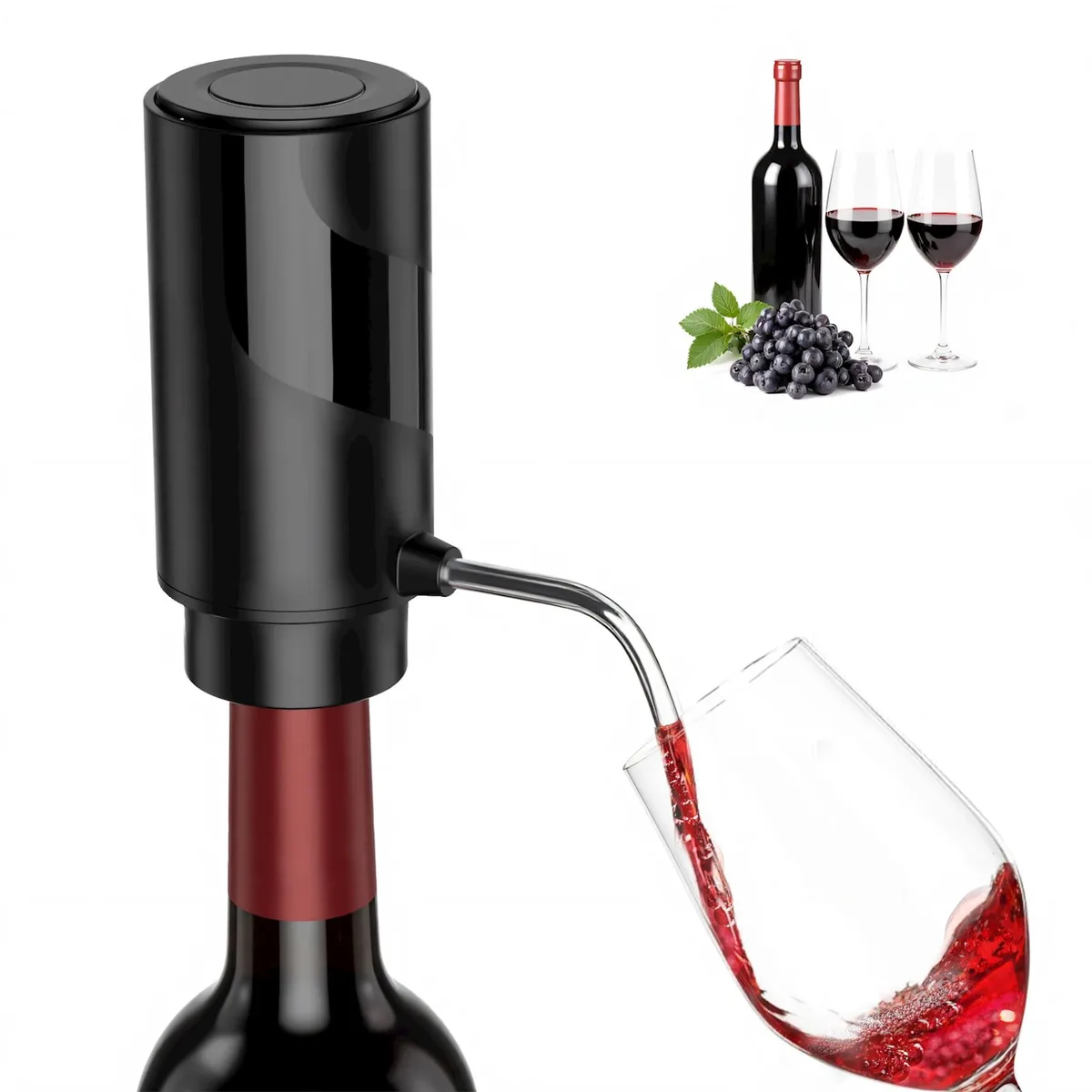 Stainless steel electric wine aerator pourer, USB-C rechargeable, 2.5 inches high