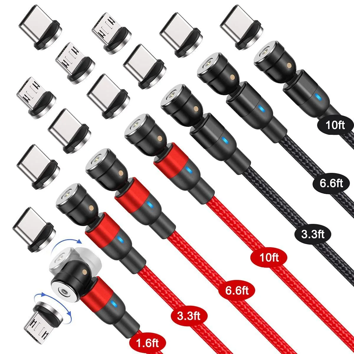  540° Rotation Magnetic Charging Cable 7-Pack 1.6ft 3.3ft 6.6ft 10ft — product photo
