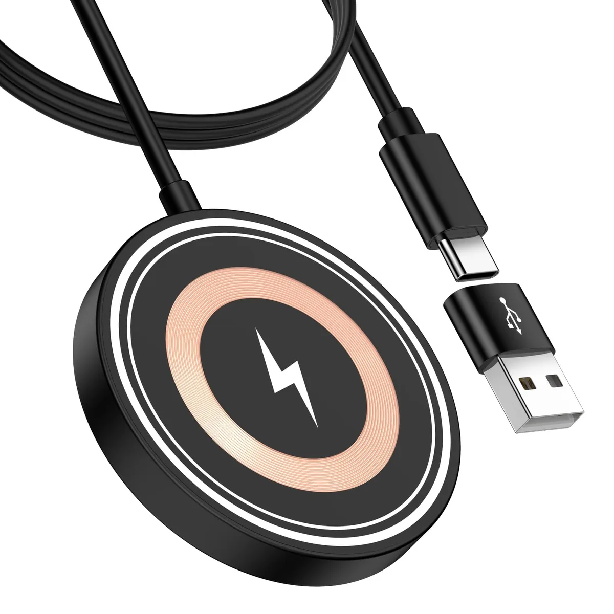  Ououdee CWD-V062 15W magnetic wireless charger with USB-A/C adapter — product photo