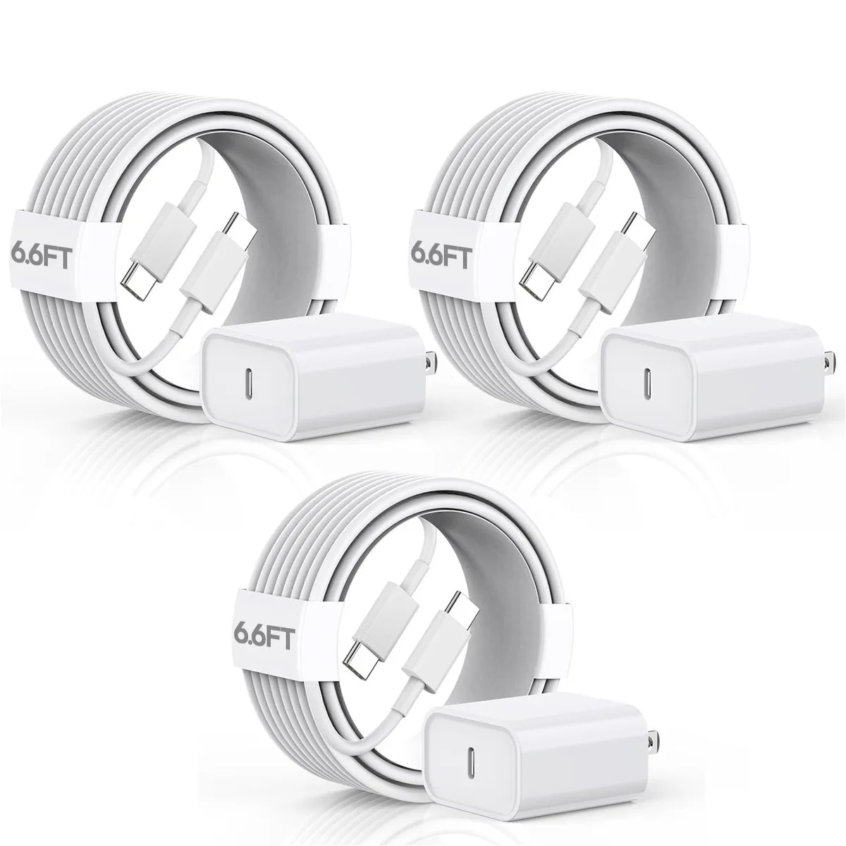 KEHIPI KEHIPI A2696 20W USB-C charger 3-pack 6.6ft cable — product photo