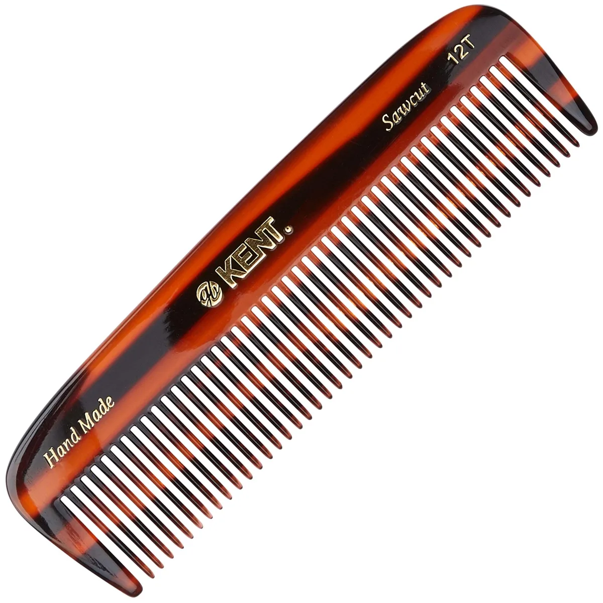 Tortoise-shell finish cellulose acetate comb, 5.7 inches, wide rounded teeth