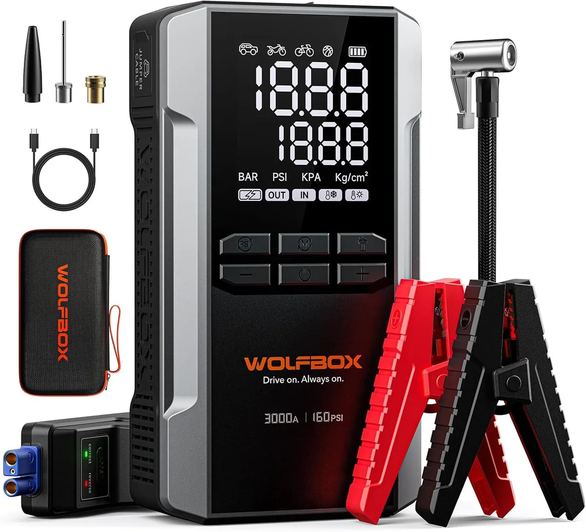 WOLFBOX WOLFBOX MegaVolt 16 Air 3000A 16000mAh 160PSI jump starter — product photo
