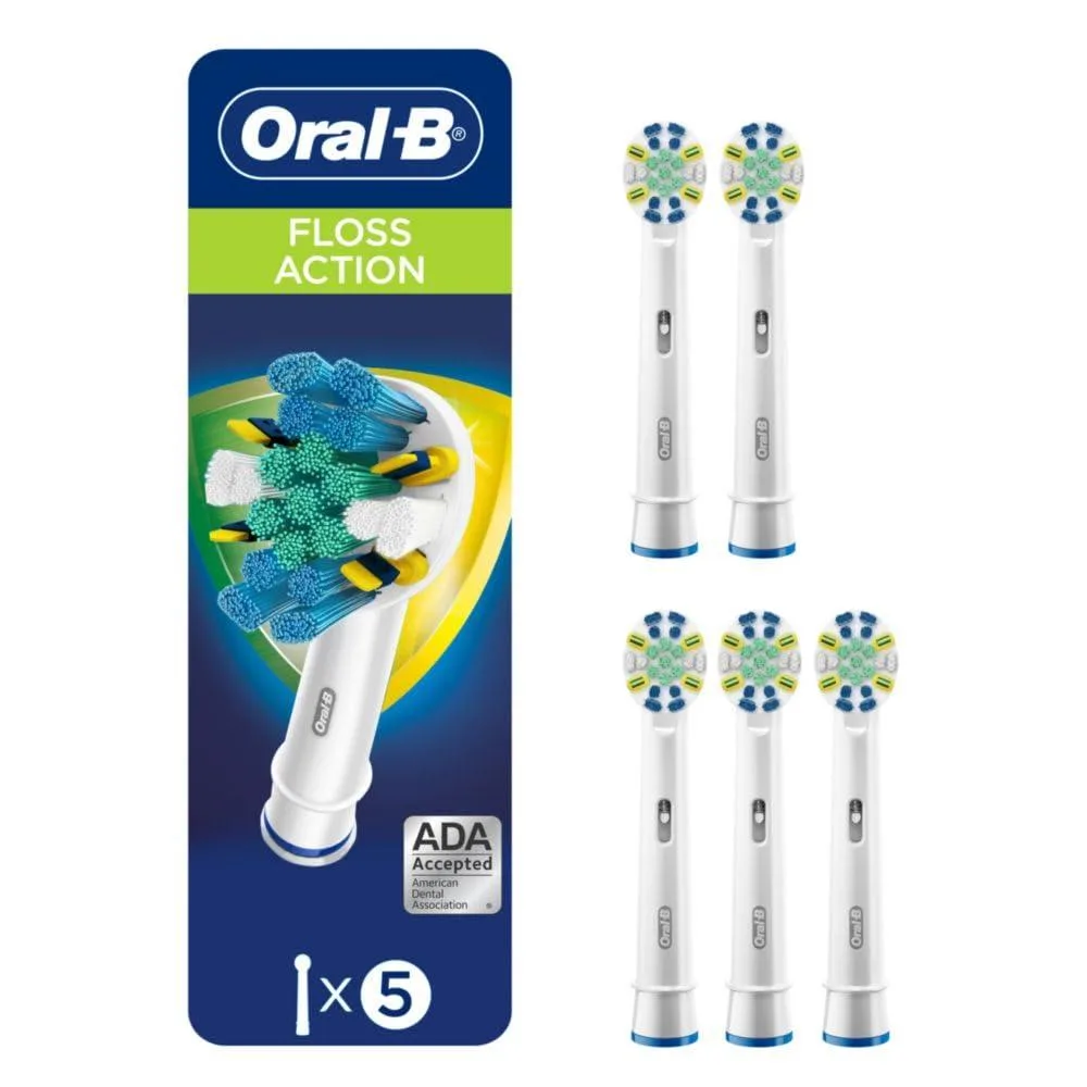 White Oral-B FlossAction brush heads in a pack of five