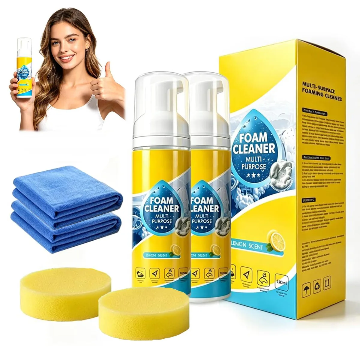 Two white 10oz spray cans of multi-enzyme foam cleaner