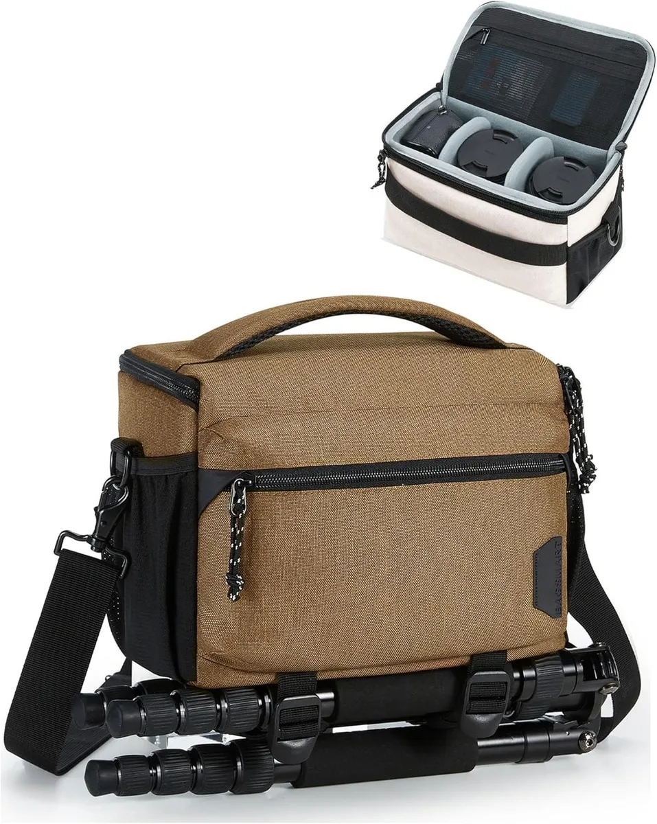 BFKK BFKK Small Camera Bag Waterproof Crossbody Camera Case with Tripod Holder Khaki — product photo