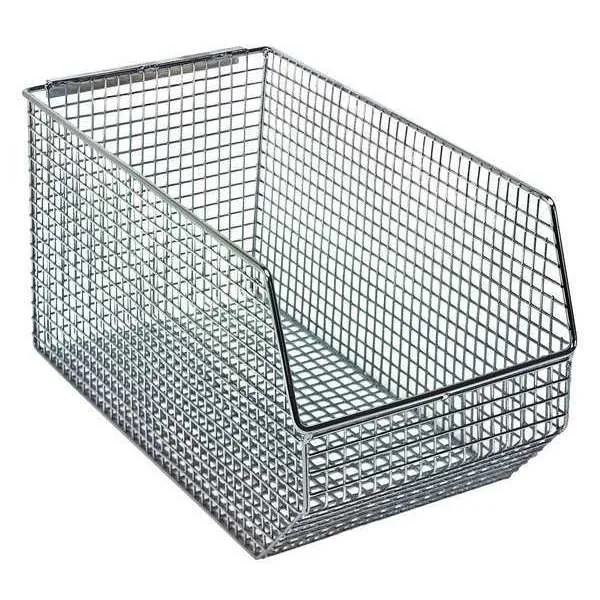 Chrome wire storage bin, rectangular mesh form, 7 inches high