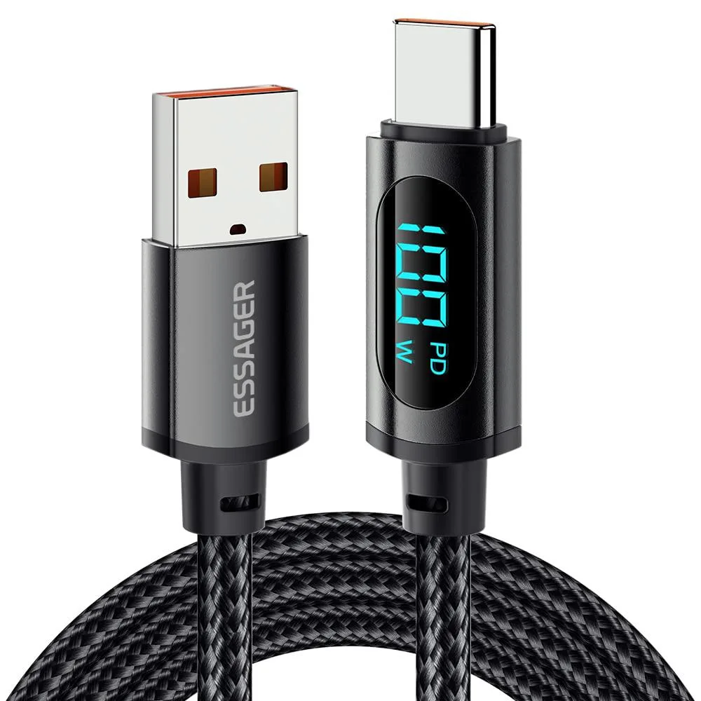 LUOM LUOM Essager XR USB-A to USB-C Cable 6.6ft 100W LED Display — product photo