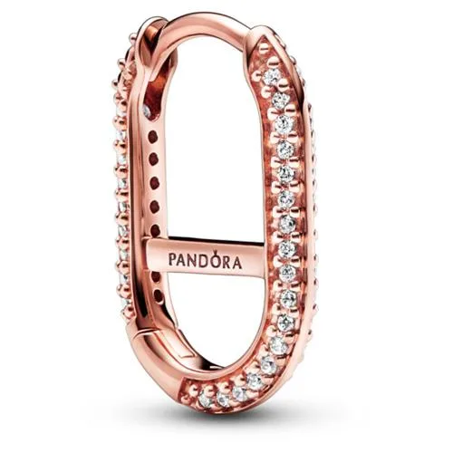 Single 14k rose gold-plated hoop earring with pave cubic zirconia and horizontal crossbar for charms
