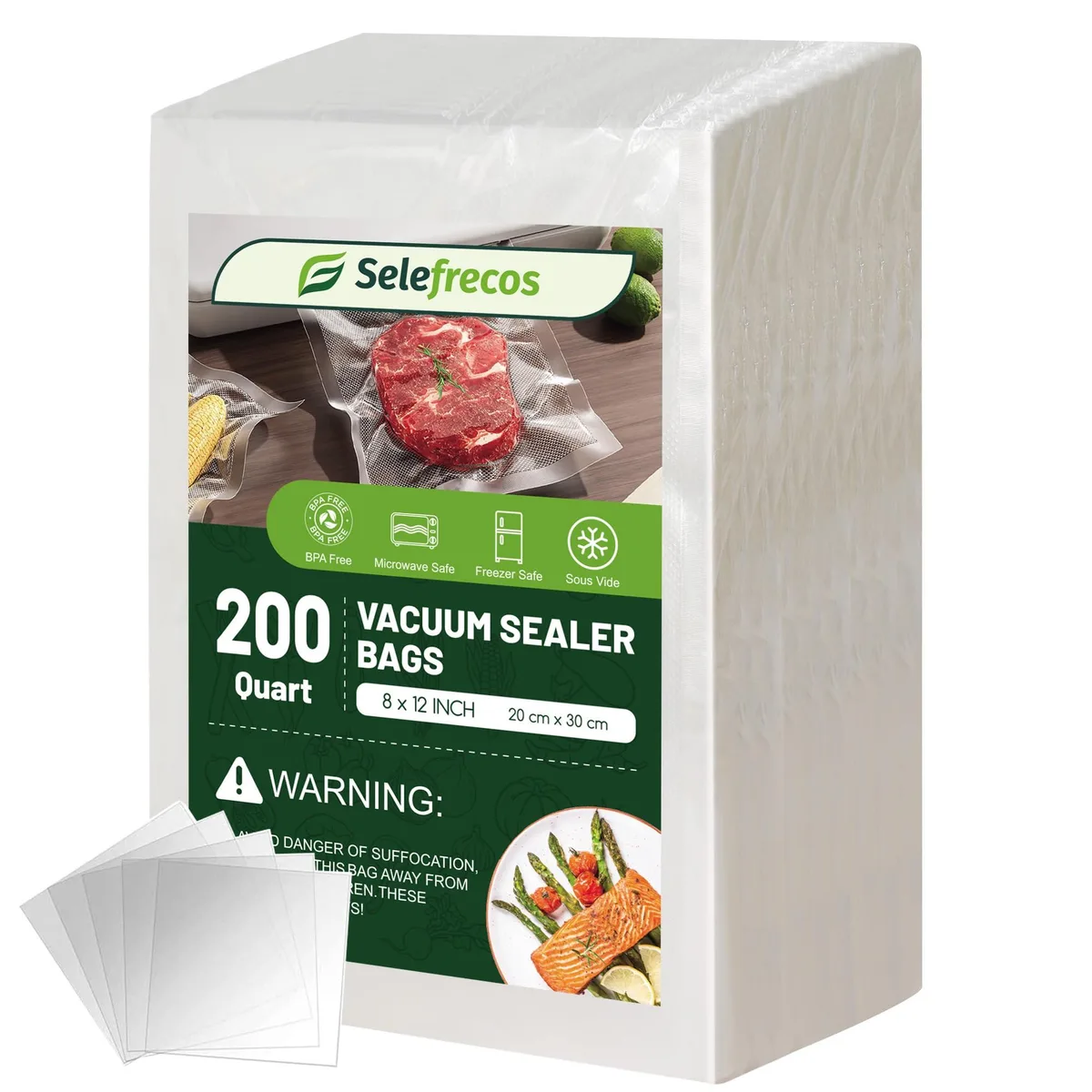  Selefrecos Vacuum Sealer Bags 8x12 Inch 200 Count — product photo